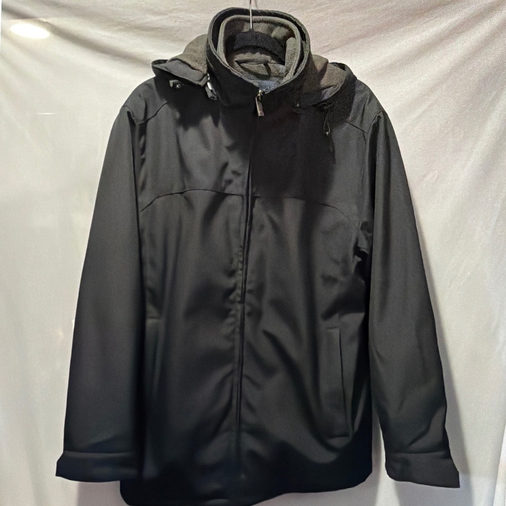 Weatherproof Mens Black Softshell Jacket Detachable Hood Fleece Lined Size M